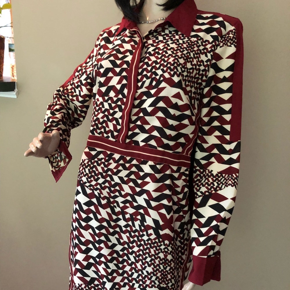 Walter Baker Geometric Print Dress in Burgundy, Black & White
